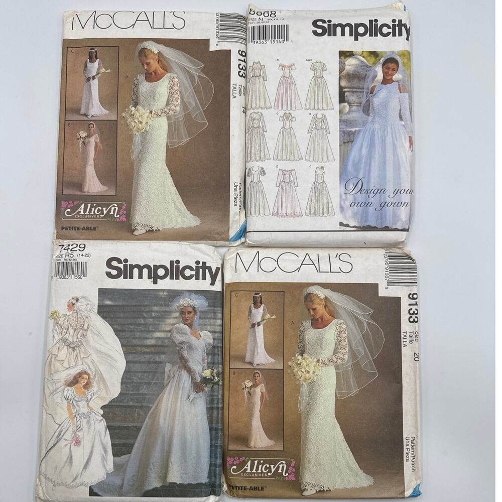 90s Bridal Sewing Pattern Lot Simplicity McCalls Alicyn Exclusives Wedding Gown